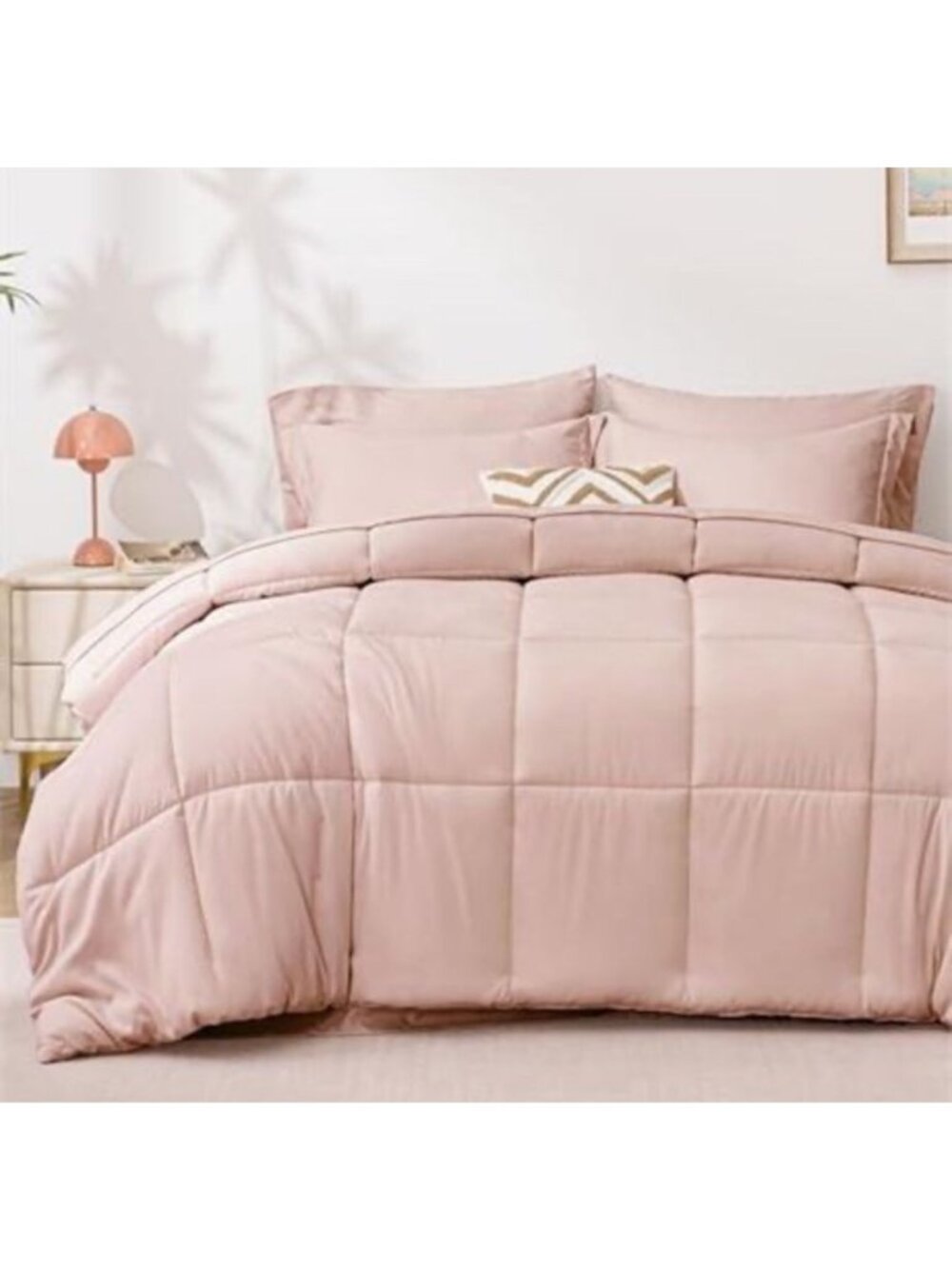Loves Cabin Blush Pink Twin Comforter Set 5-Piece All Season Bedding Includes Sh